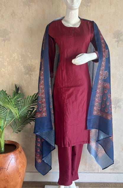 Mehroon Silk Kurta Set