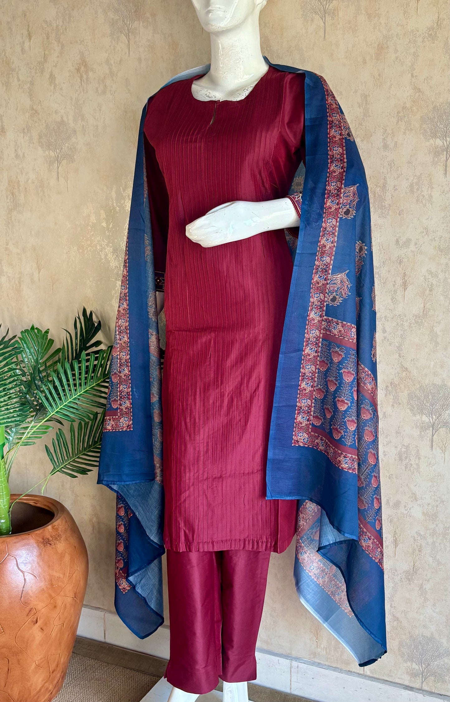 Mehroon Silk Kurta Set