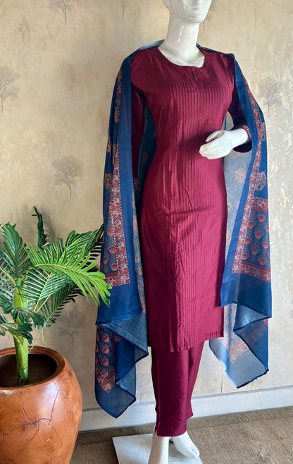 Mehroon Silk Kurta Set