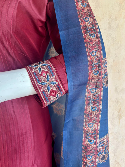 Mehroon Silk Kurta Set