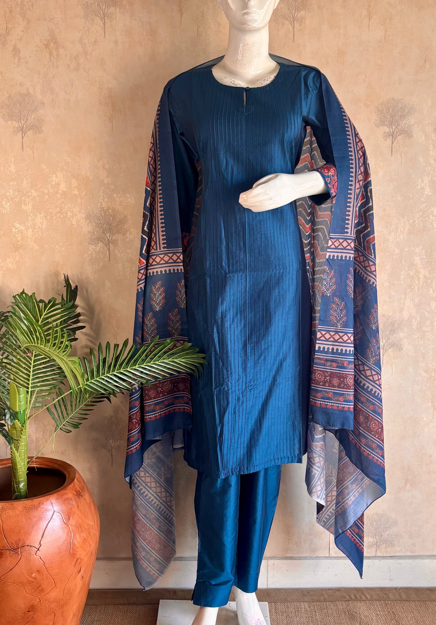 Teal Blue Silk Kurta Set