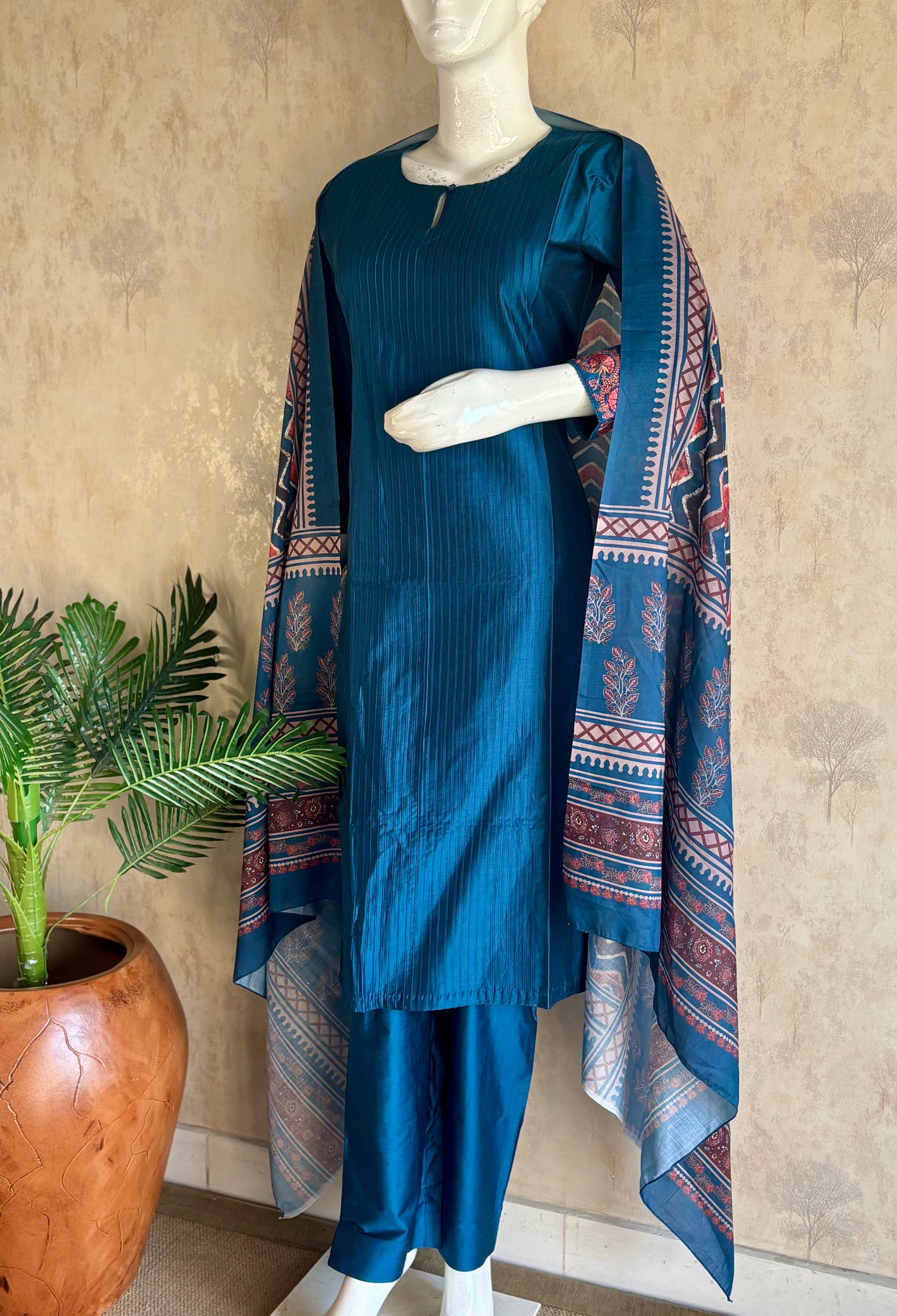 Teal Blue Silk Kurta Set