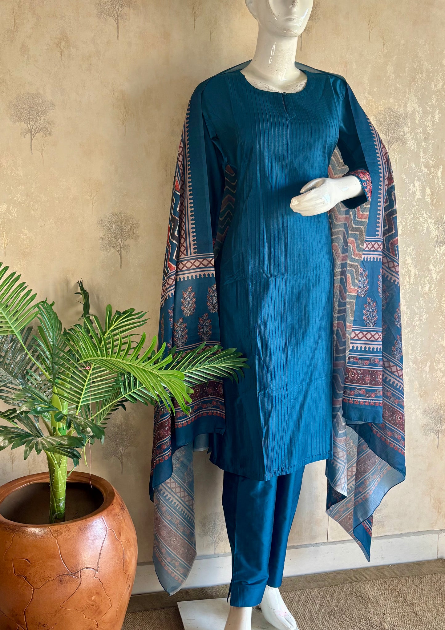 Teal Blue Silk Kurta Set