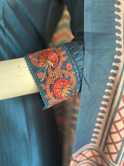 Teal Blue Silk Kurta Set