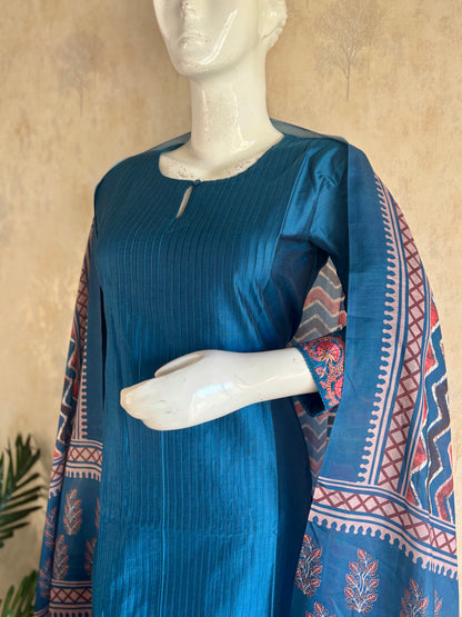 Teal Blue Silk Kurta Set