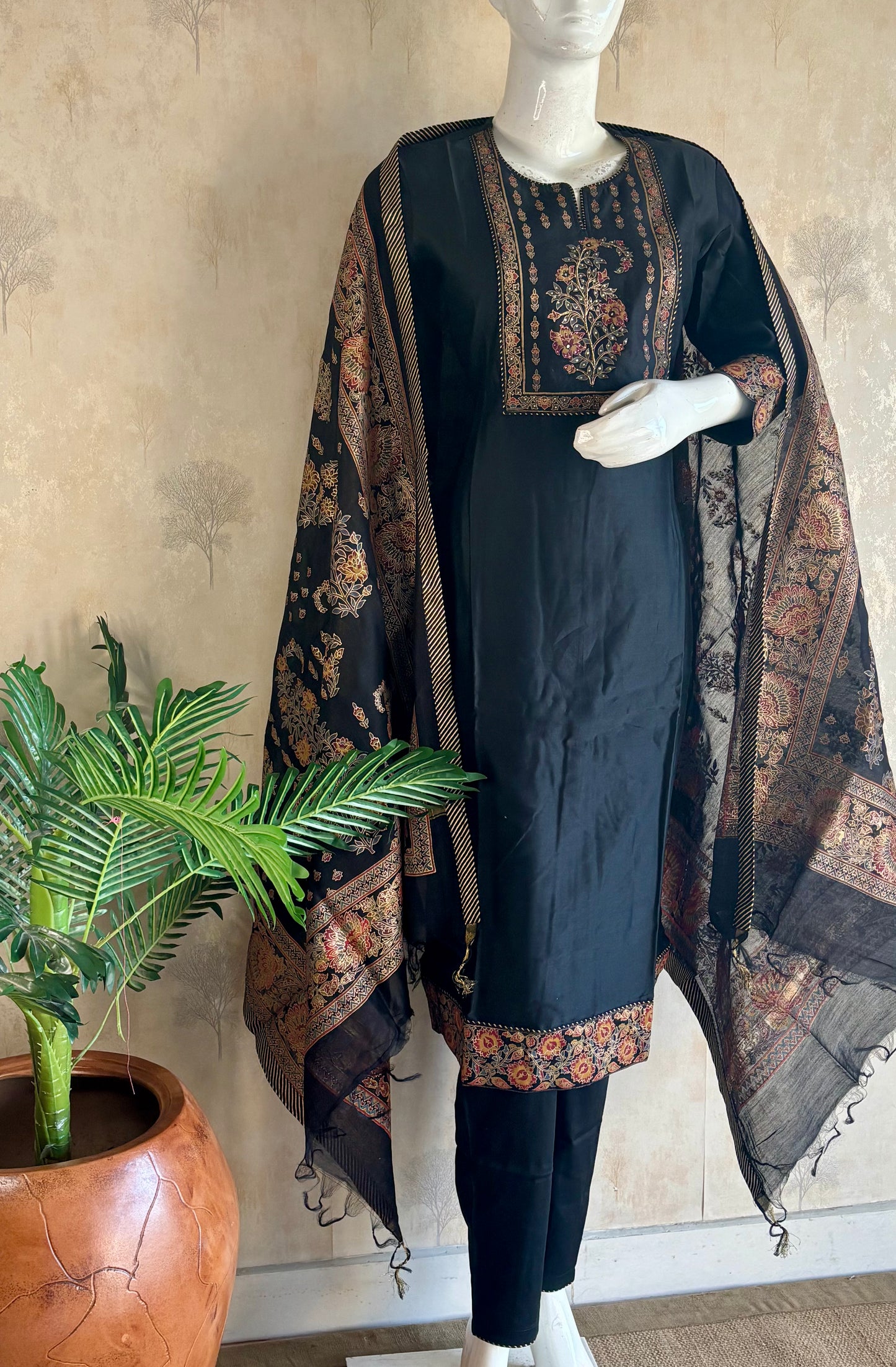 Black Silk Kurta Set