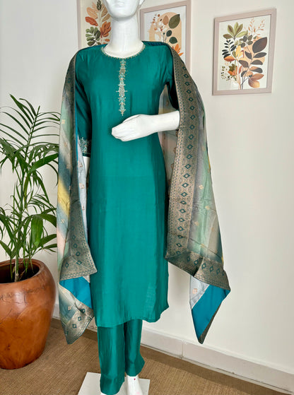 Enchanting Emerald Rama Green Silk Kurta Set