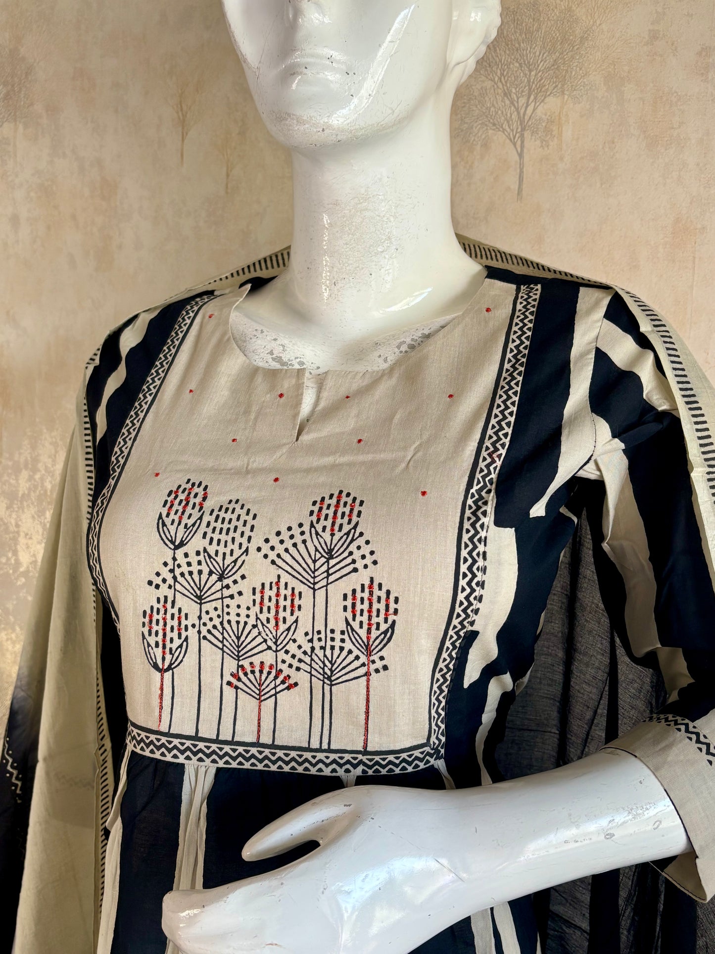 Geometric Black & Beige Cotton Suit