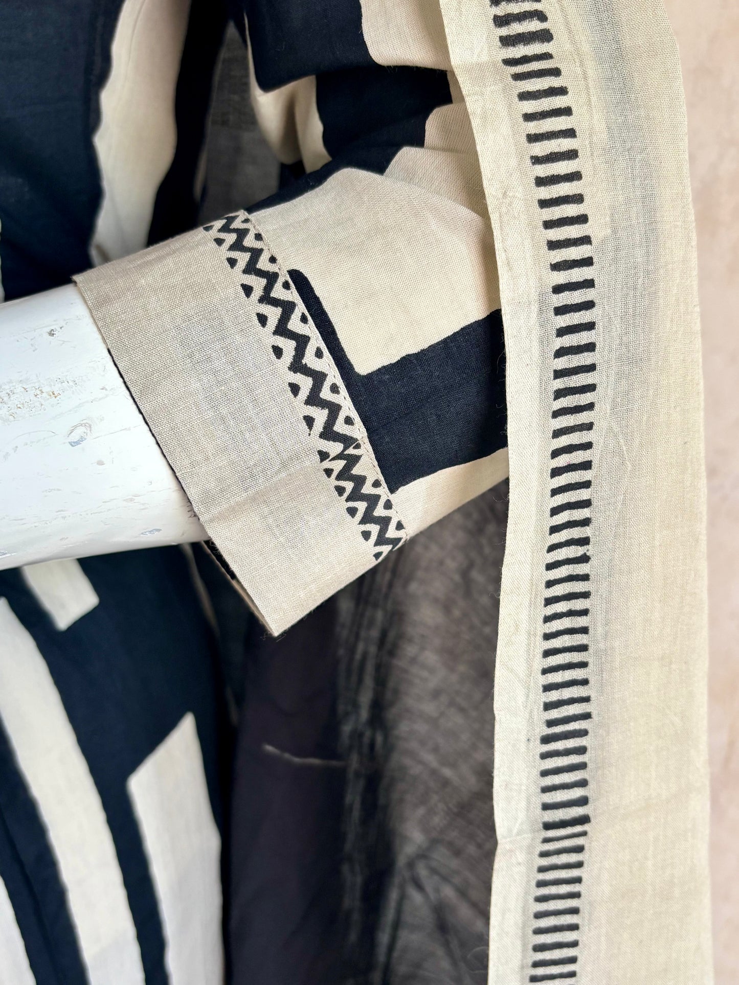 Geometric Black & Beige Cotton Suit