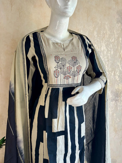 Geometric Black & Beige Cotton Suit