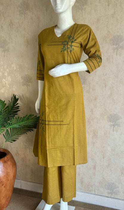 Golden Mustard Handloom Cotton A-Line Kurta Set