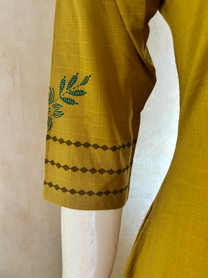 Golden Mustard Handloom Cotton A-Line Kurta Set
