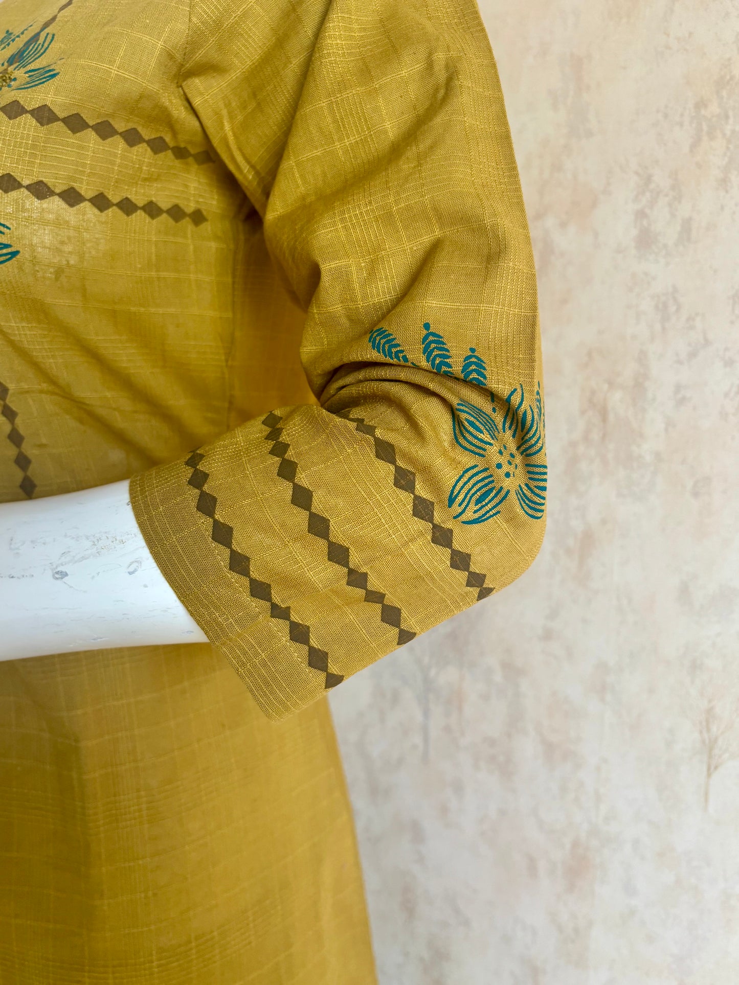 Golden Mustard Handloom Cotton A-Line Kurta Set