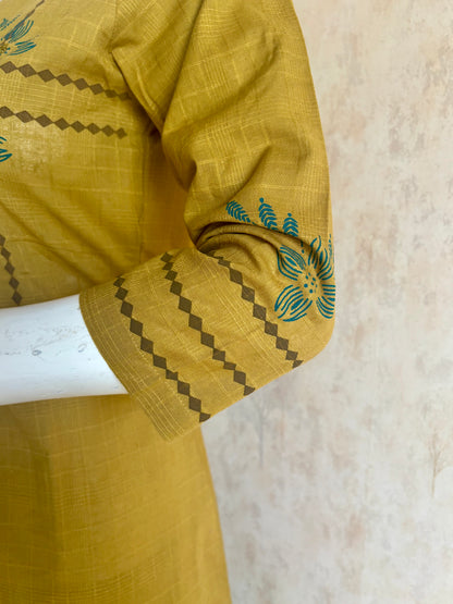 Golden Mustard Handloom Cotton A-Line Kurta Set