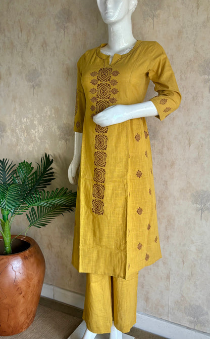 Yellow Handloom Cotton A-Line Kurta Set