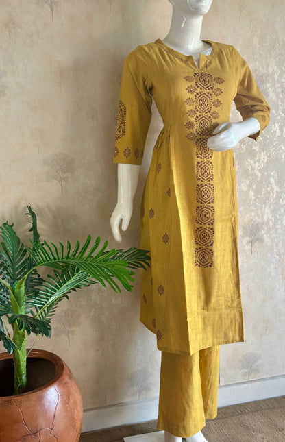Yellow Handloom Cotton A-Line Kurta Set