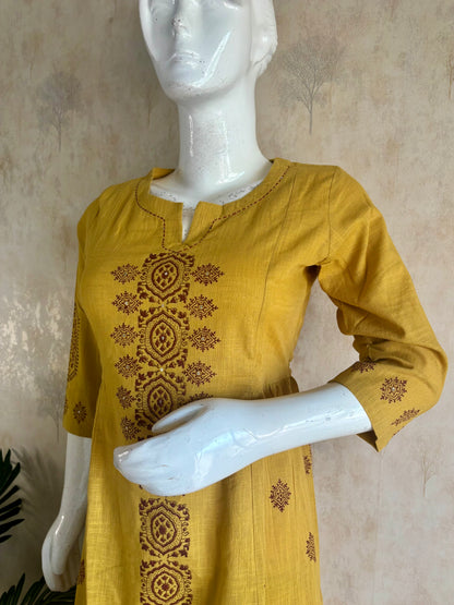 Yellow Handloom Cotton A-Line Kurta Set