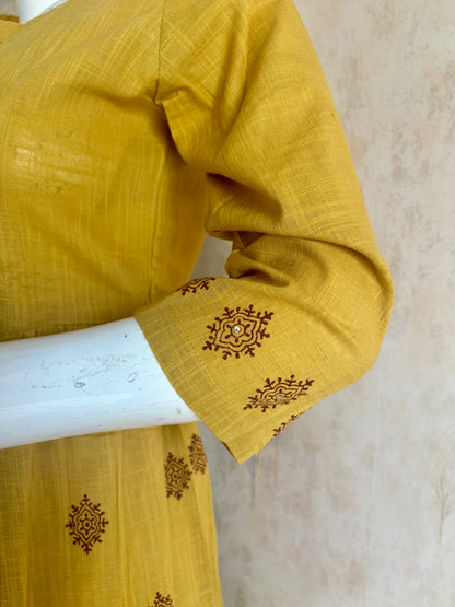Yellow Handloom Cotton A-Line Kurta Set