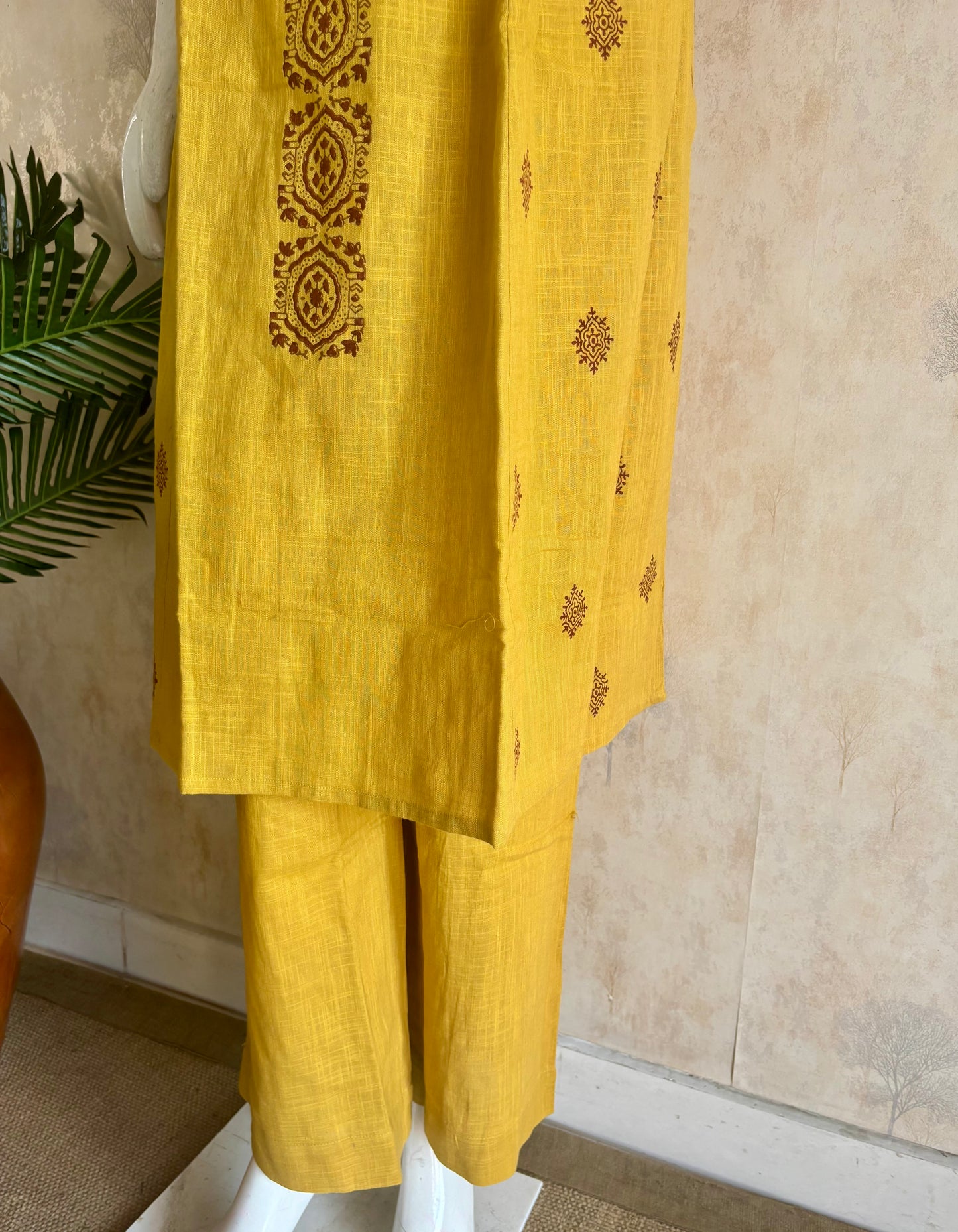 Yellow Handloom Cotton A-Line Kurta Set