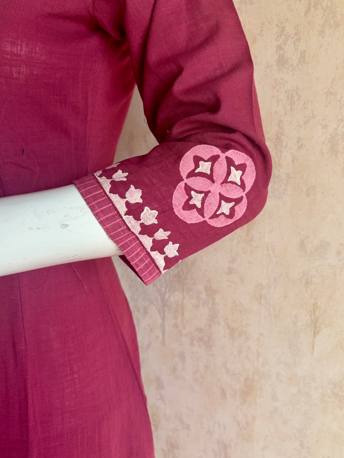 Wine Handloom Cotton A-Line Kurta Set