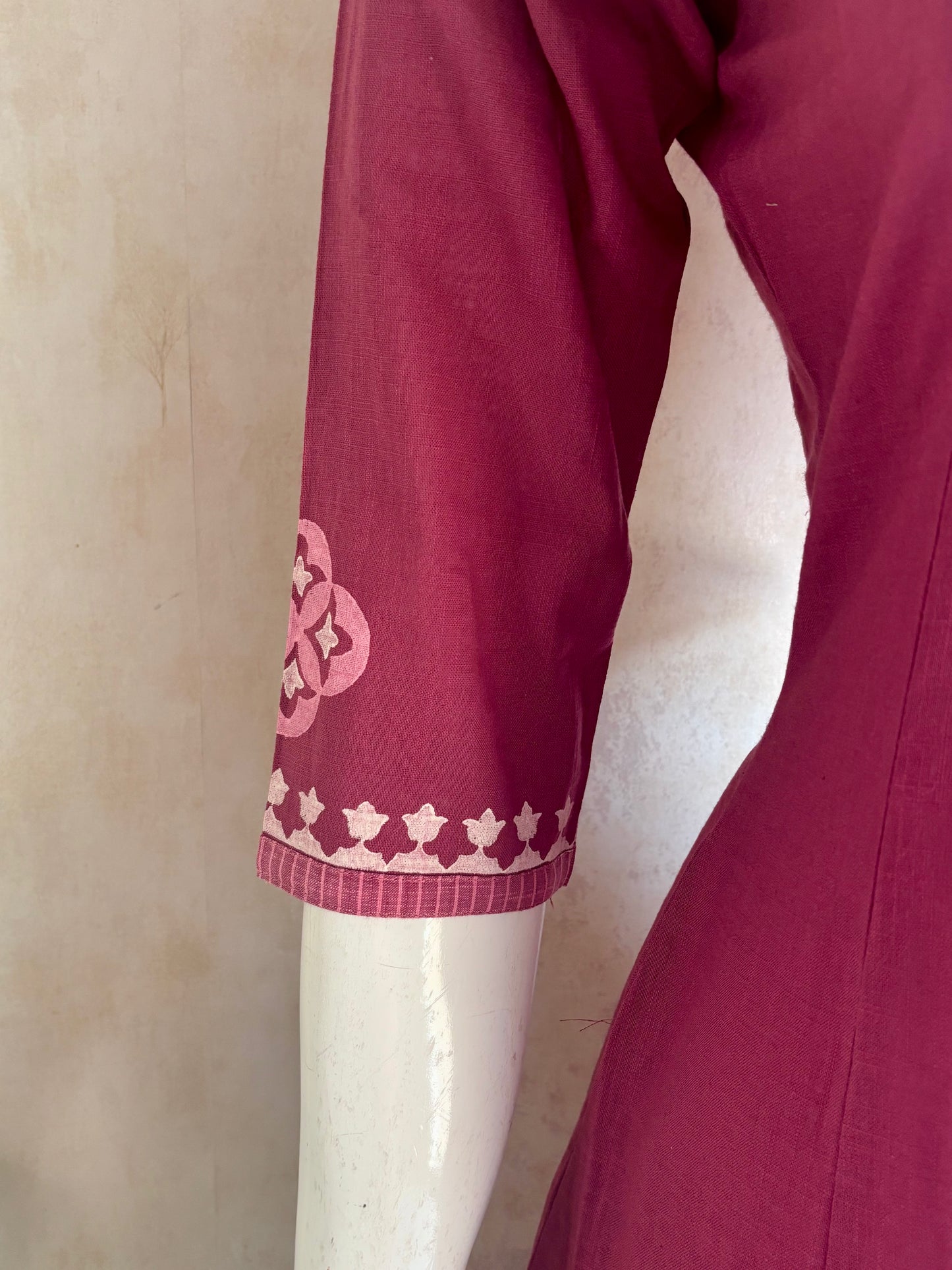 Wine Handloom Cotton A-Line Kurta Set
