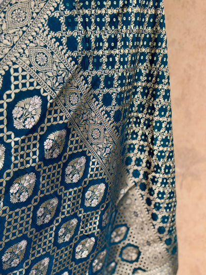 Teal Blue Silk A-Line Kurta Set