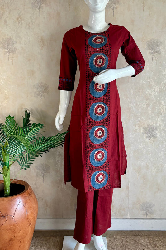 Mehroon A-Line Kurta Set