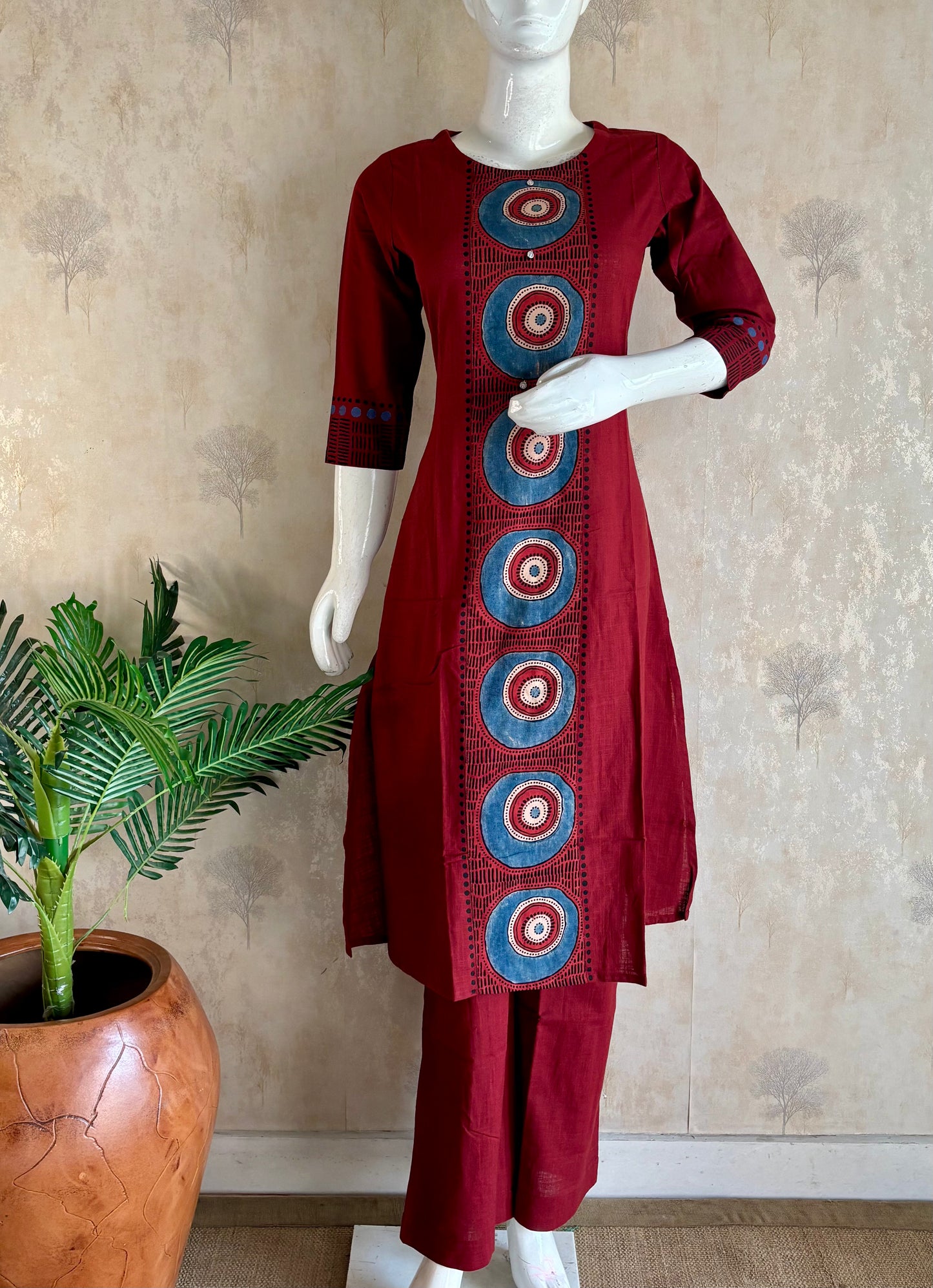 Mehroon A-Line Kurta Set