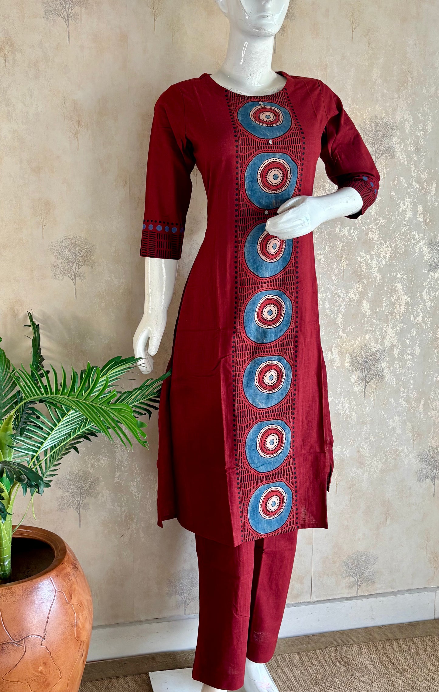 Mehroon A-Line Kurta Set