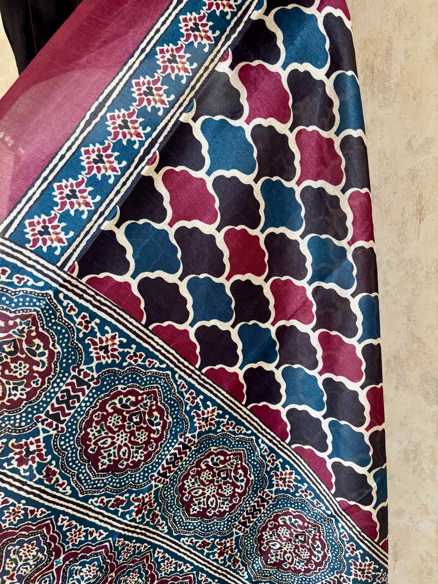 Silk A-Line Kurta Set with Ajrakh Handblock Panel