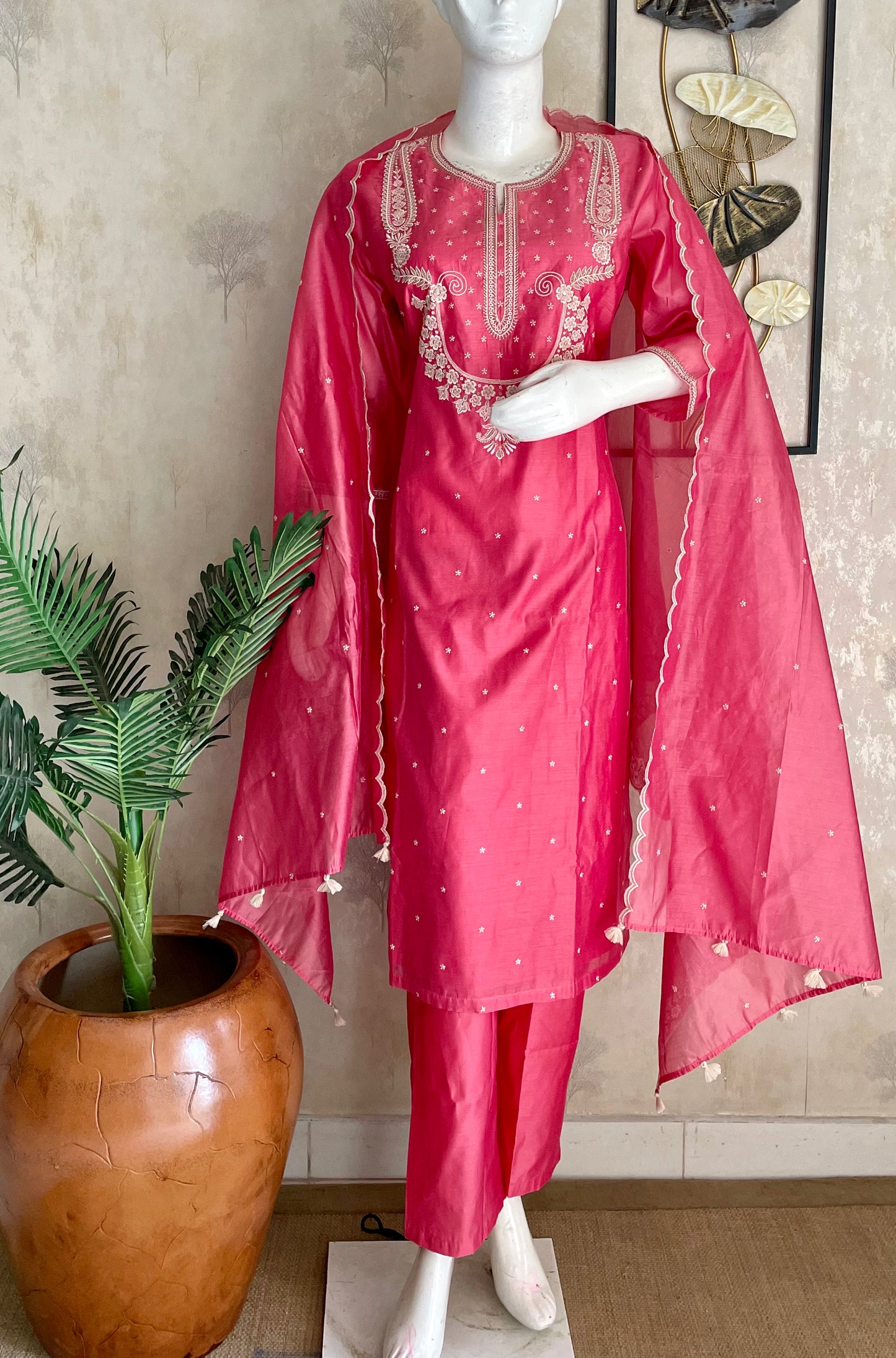 Rose Petal Radiance — Pink Chanderi Silk Embroidered Kurta Set