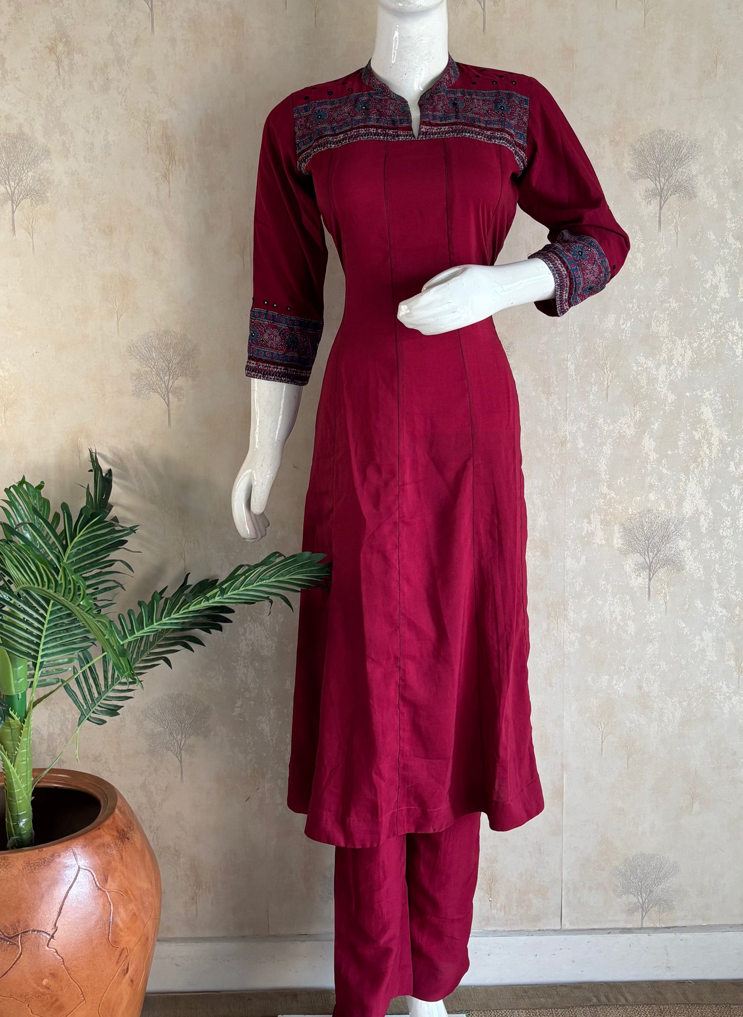Cherry Red Silk A-Line Kurta Set