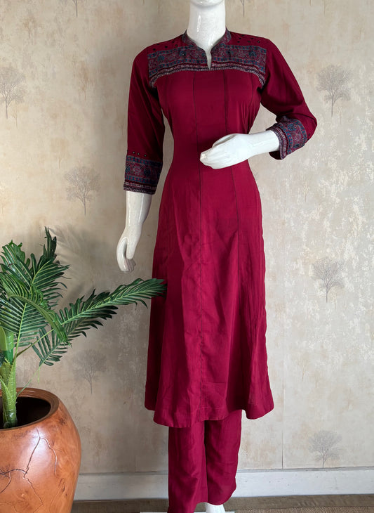 Cherry Red Silk A-Line Kurta Set