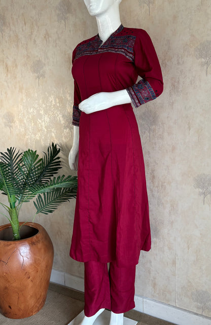 Cherry Red Silk A-Line Kurta Set