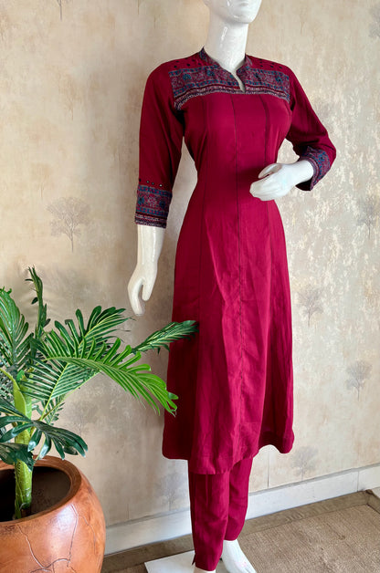Cherry Red Silk A-Line Kurta Set