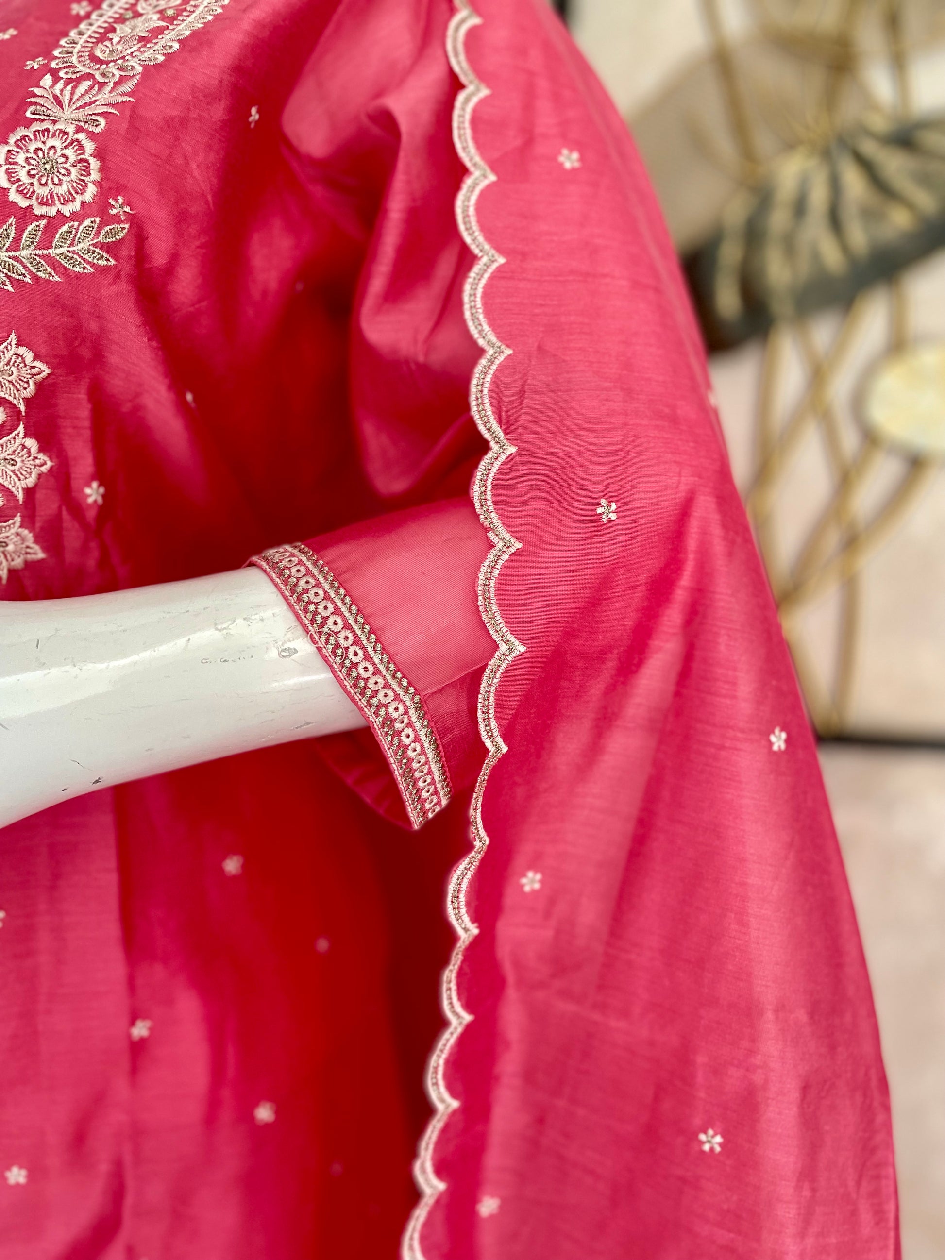 RaasRa Rose Petal Radiance — Pink Chanderi Silk Embroidered Kurta Set — view 4