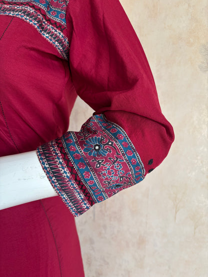 Cherry Red Silk A-Line Kurta Set