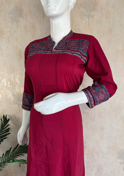 Cherry Red Silk A-Line Kurta Set