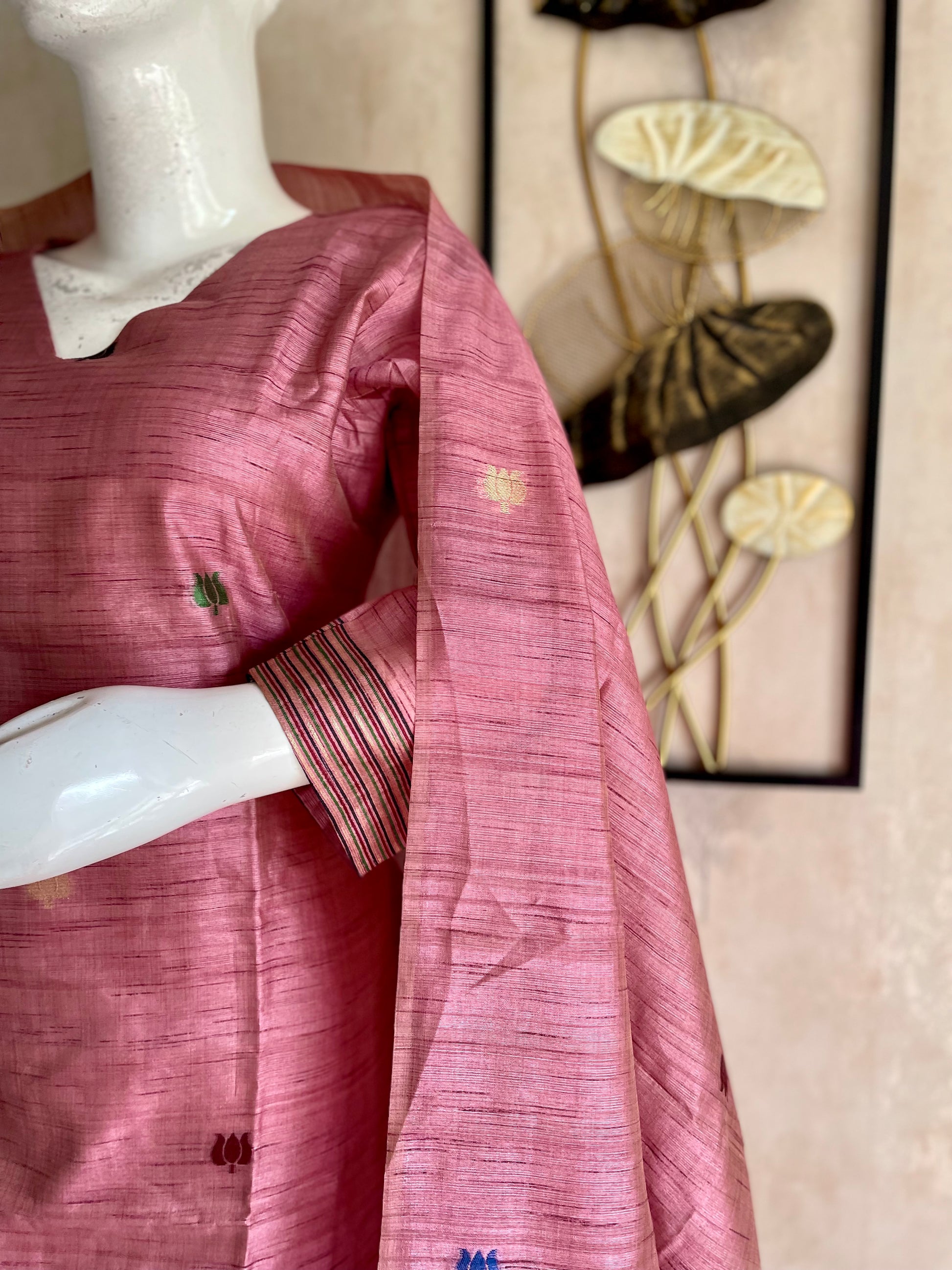 RaasRa Blooms in Blush — Pink Moonga Silk Paithani Kurta Set — view 5