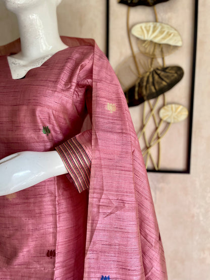 RaasRa Blooms in Blush — Pink Moonga Silk Paithani Kurta Set — view 5