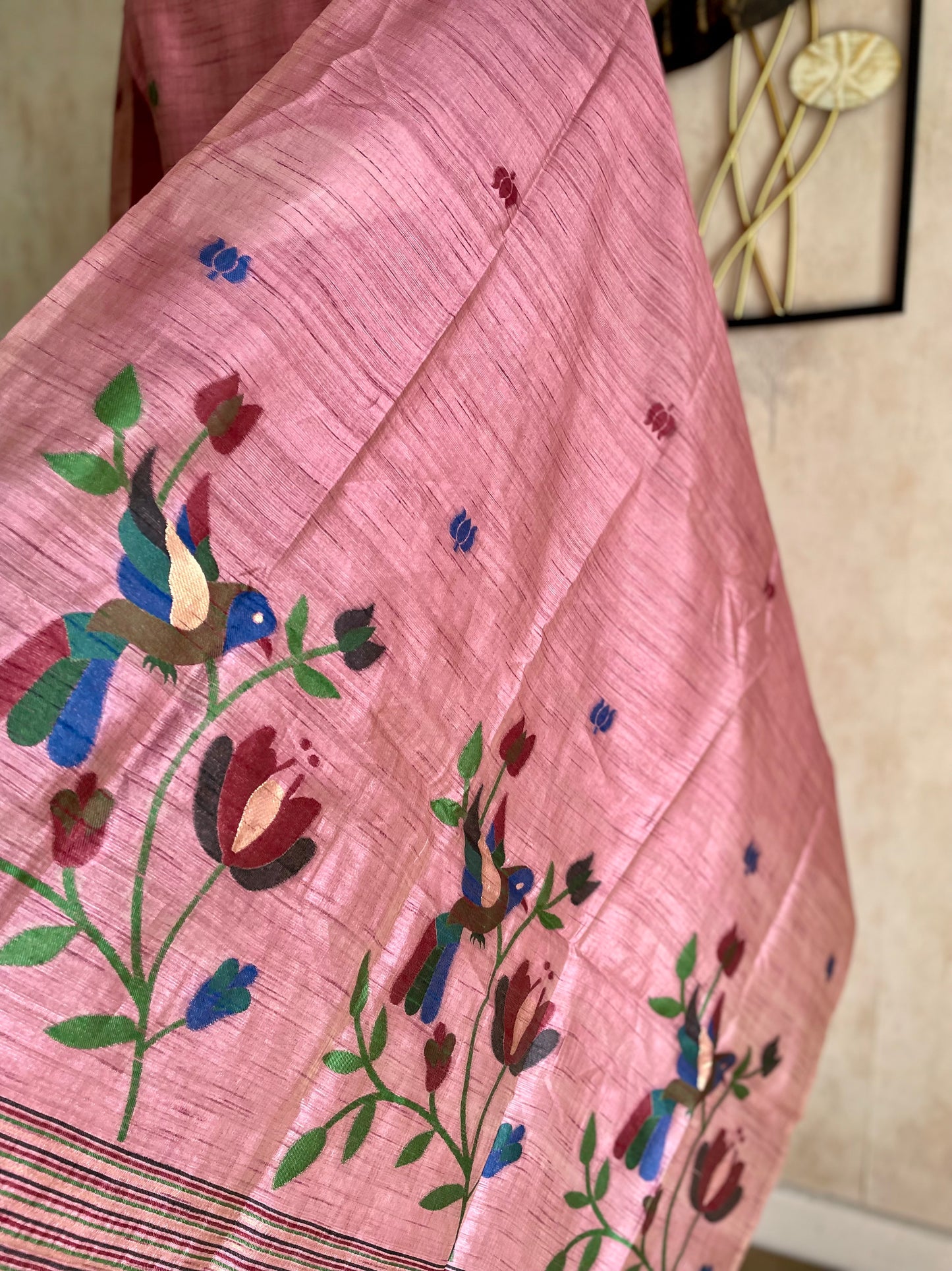 RaasRa Blooms in Blush — Pink Moonga Silk Paithani Kurta Set — view 6