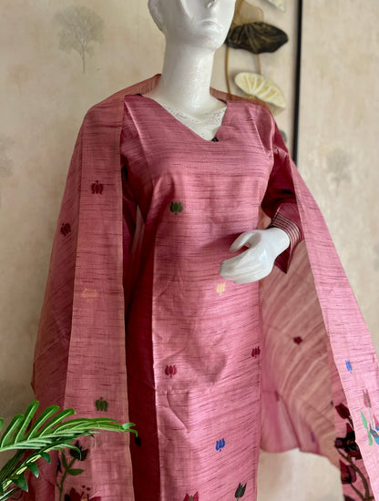 RaasRa Blooms in Blush — Pink Moonga Silk Paithani Kurta Set — view 7