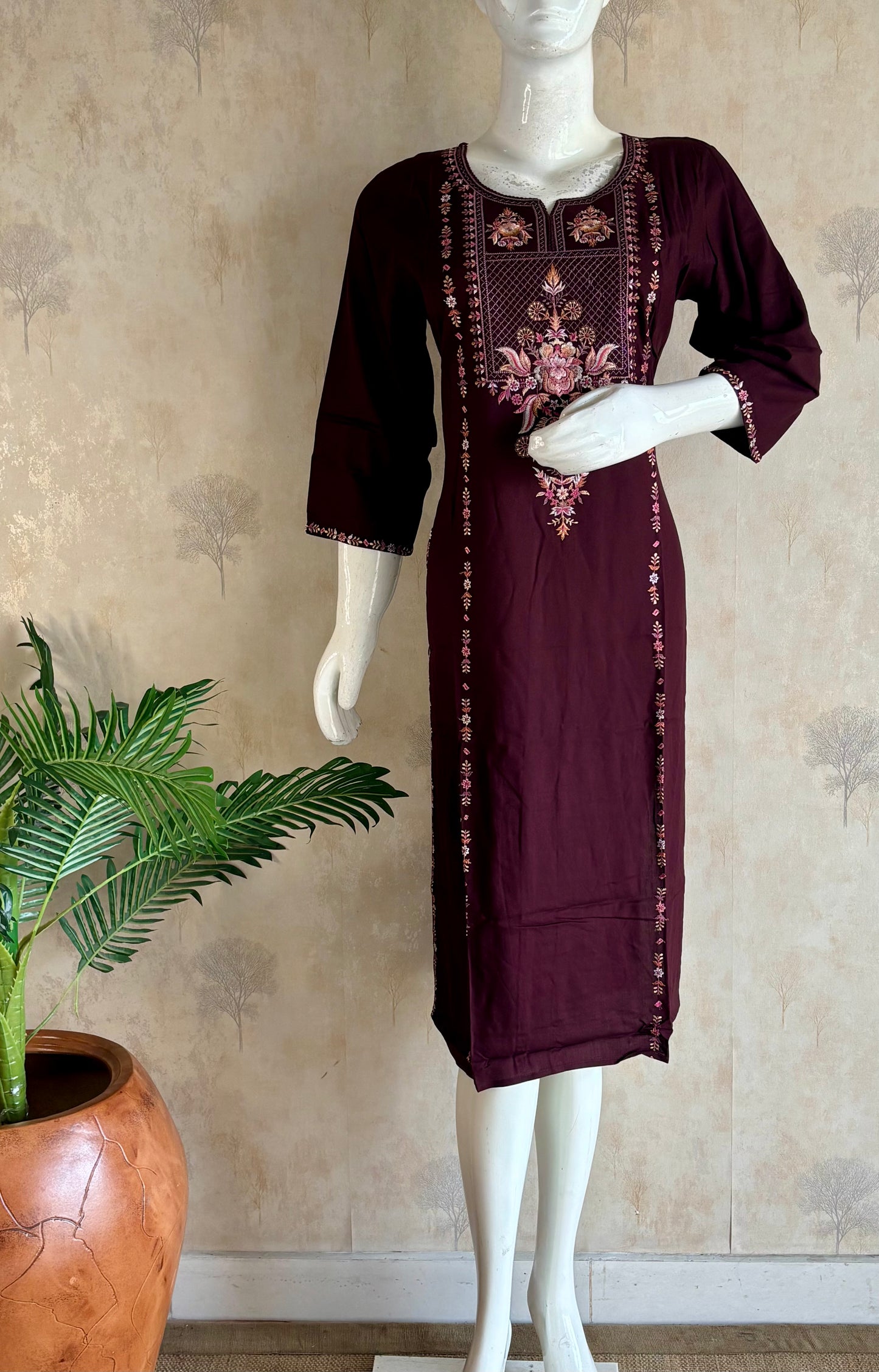 A-Line Kurta with Kashmiri Embroidery