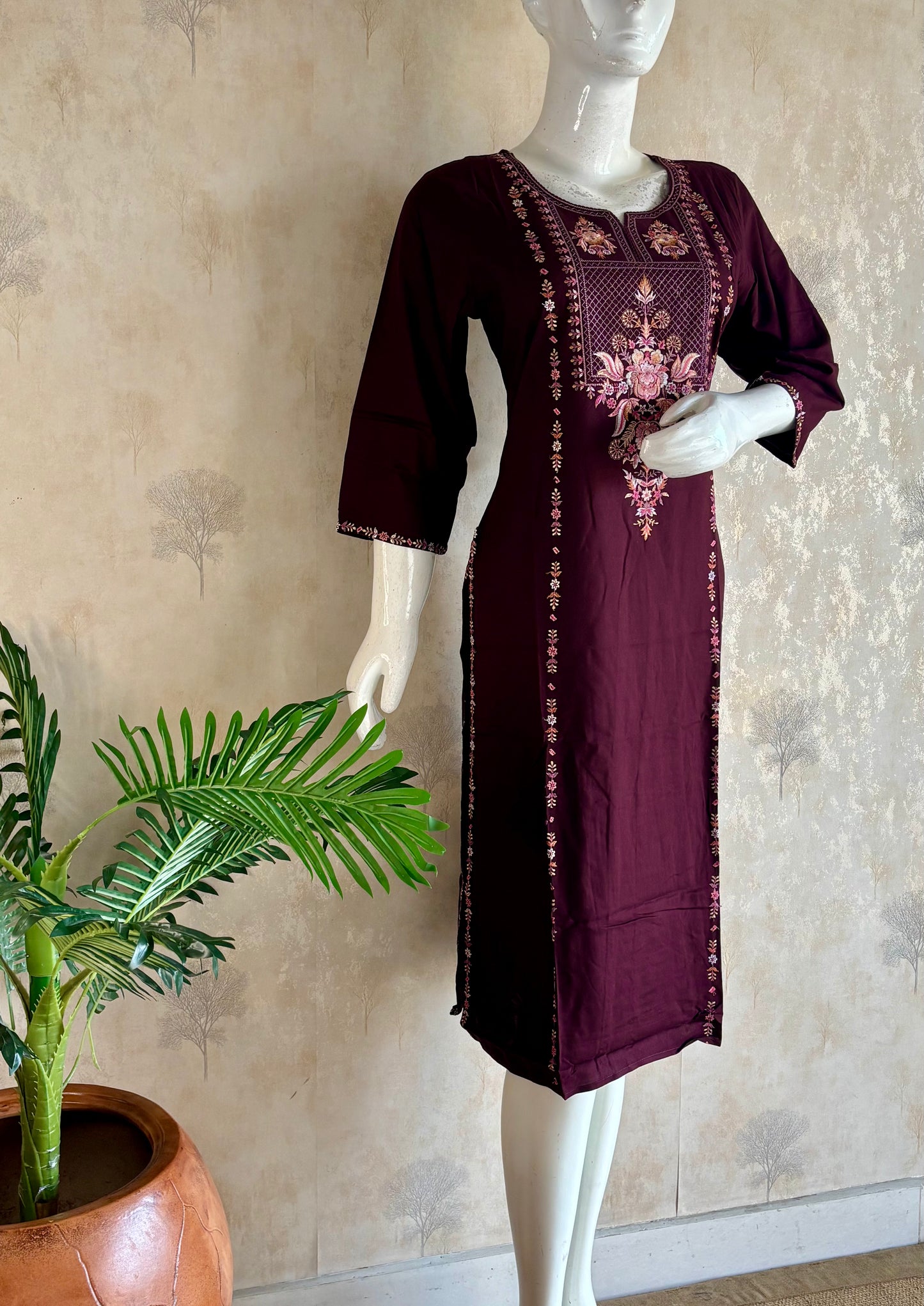A-Line Kurta with Kashmiri Embroidery