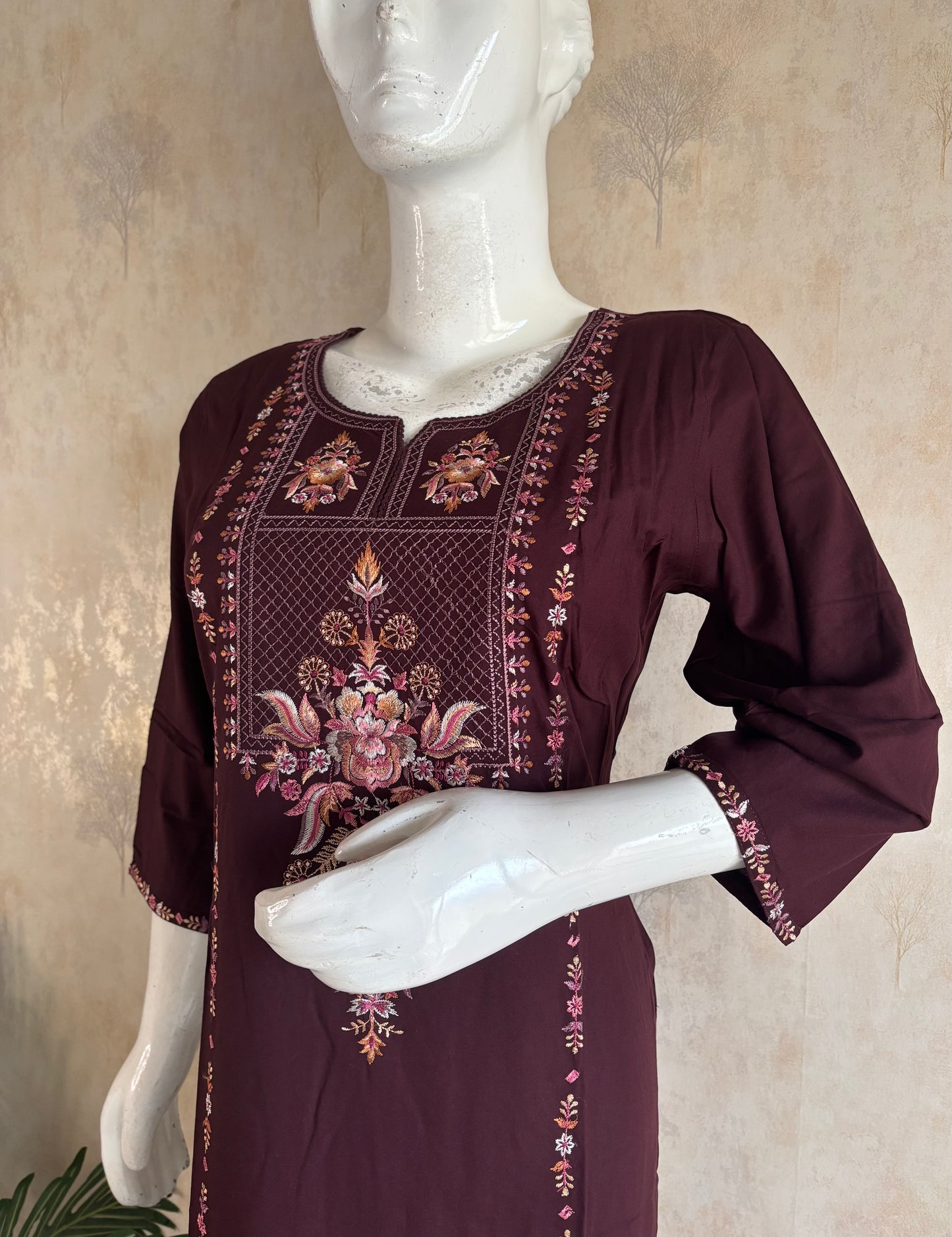 A-Line Kurta with Kashmiri Embroidery