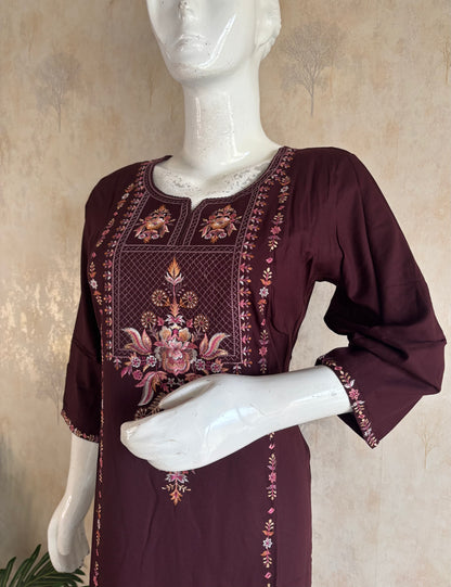 A-Line Kurta with Kashmiri Embroidery