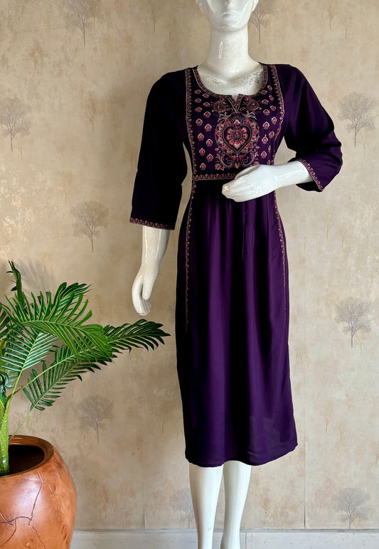 A-Line Kurta with Kashmiri Embroidery