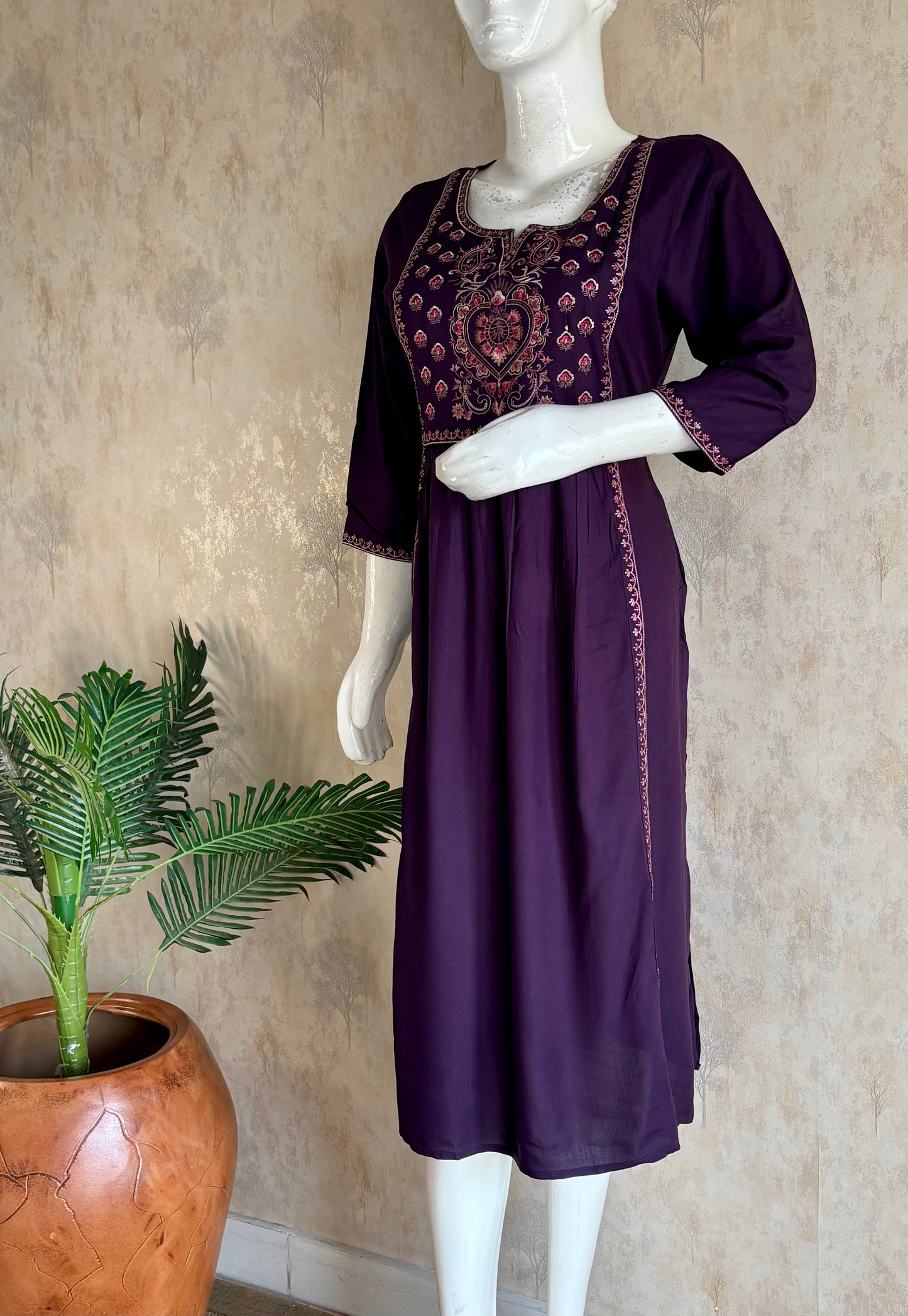 A-Line Kurta with Kashmiri Embroidery