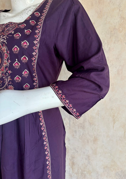 A-Line Kurta with Kashmiri Embroidery