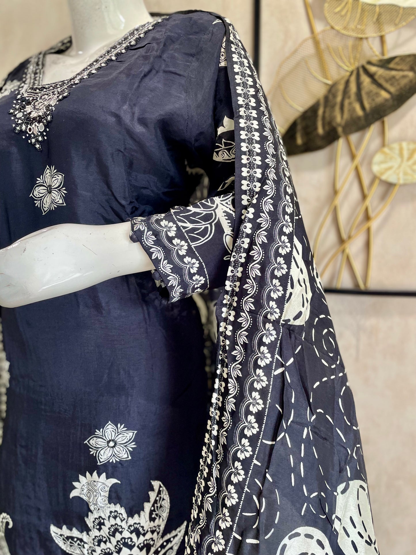 RaasRa Midnight Bloom — Black Silk Kurta Set with Handwork & Dupatta — view 5